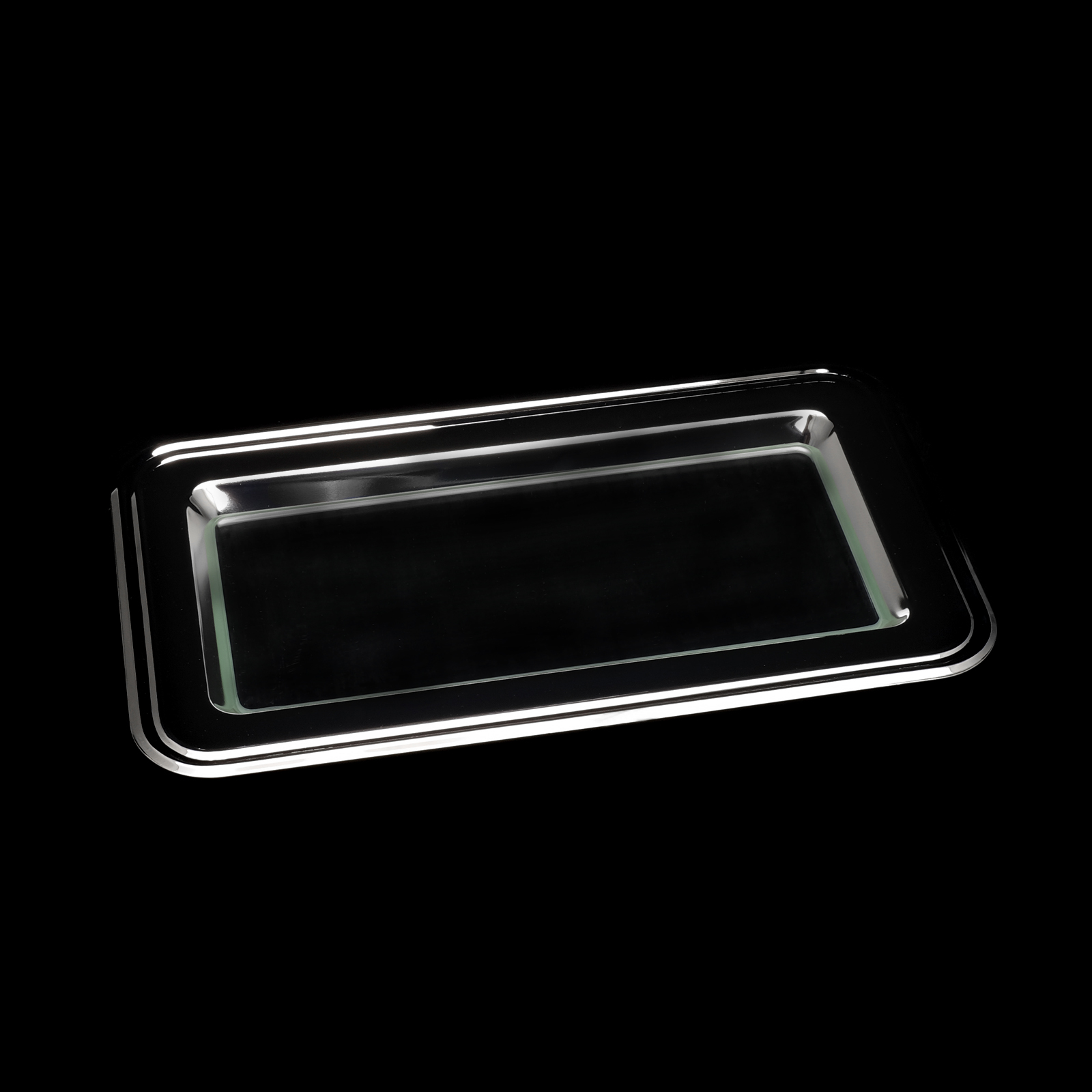TRAY SERVING TRAY SILVER PLATED WITH GLASS INSERT SILVER SMALL
