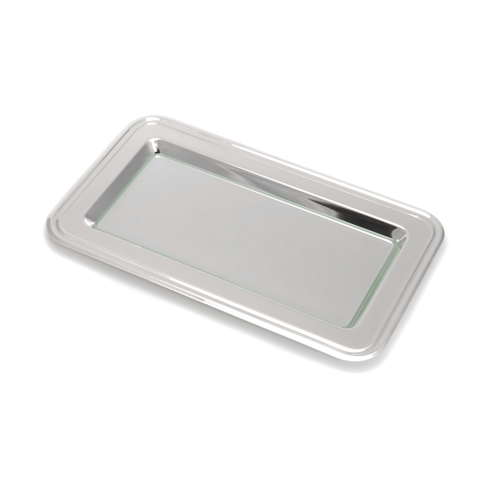 TRAY SERVING TRAY SILVER PLATED WITH GLASS INSERT SILVER SMALL
