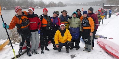 Saarschleife bei Schneetreiben von Merzig bis Mettlach